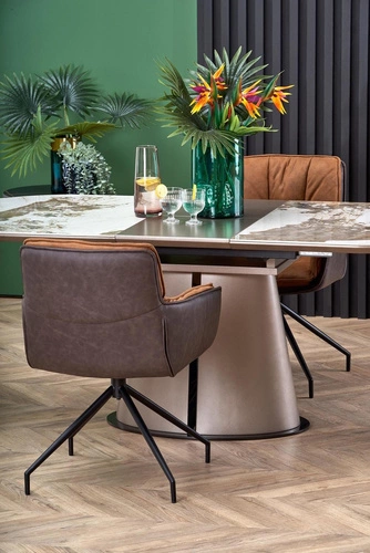 Rozkládací jídelní stůl Bonnel moderní béžový mramor oválný 160-200 cm Intesi