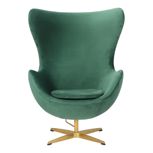 Velvet křeslo Egg zelený samet otočné s houpací funkcí do obýváku na zlaté noze