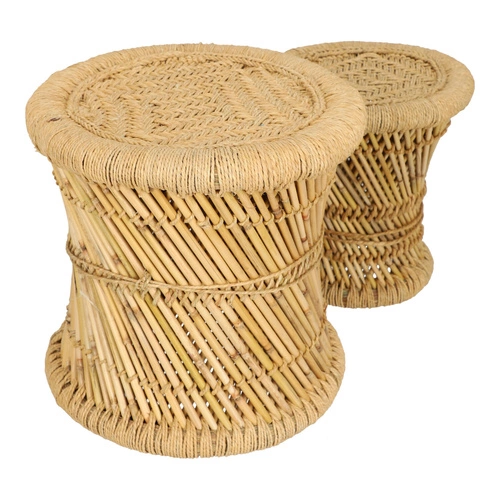 Sada 2 kulatých konferenčních stolků boho Corde z bambusu a konopí do obýváku Atmosphera