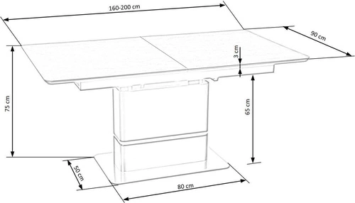 Rozkládací jídelní stůl Martini moderní skleněný šedá deska černé nohy 160–200 cm