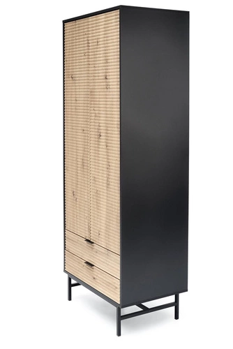 Moderní šatní skříň Nihala dub artisan černá s policemi do ložnice hloubka 53 cm