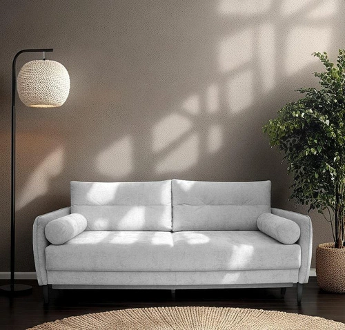 Rozkládací třímístná pohovka Lika s funkcí spaní do obýváku, manšestrová šedá s úložným prostorem