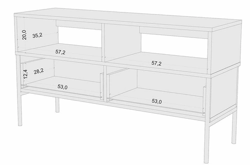 Modrá dřevěná TV komoda glamour Polka 120 cm na zlatých nohách do obýváku SKANDICA