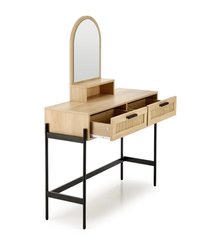 Boho toaletní stolek Makar se zrcadlem a zásuvkami do ložnice, přírodní a černý