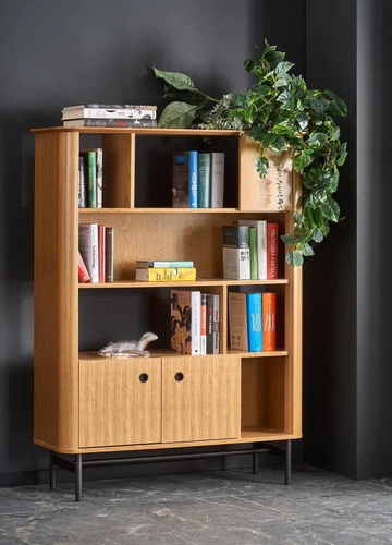 Knihovna do obýváku Zefir loft dub černý široká moderní Intesi 117 cm