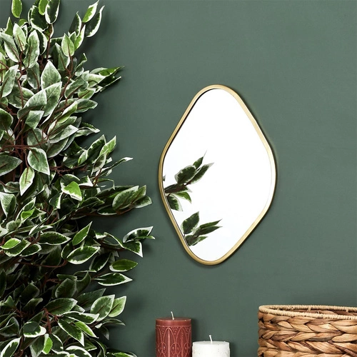 Nástěnné zrcadlo Arcilla romb v zlatém rámu moderní do předsíně Intesi 34x25 cm