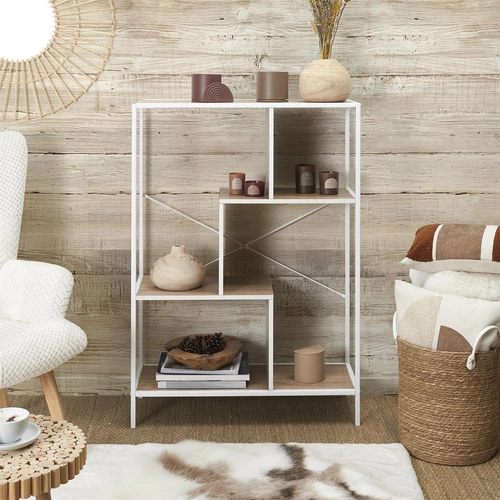 Bílá kovová knihovna do obýváku Rack M moderní loft 80 cm Intesi