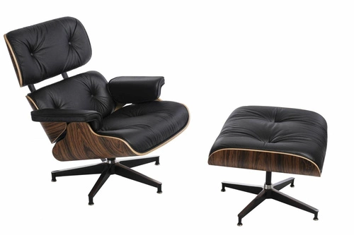 Relaxační křeslo Vip Lounge Chair kožené černé s podnožkou do obýváku moderní otočné