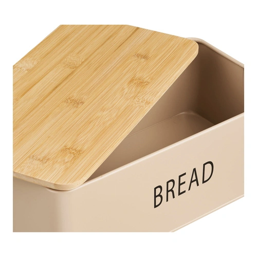 Sada chlebník a 3 dózy Tula béžová kovová a bambusová do kuchyně