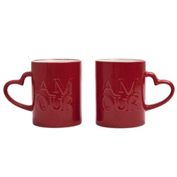 Sada 2 keramických hrnků Amour Intesi 300 ml červená na kávu a čaj jako dárek