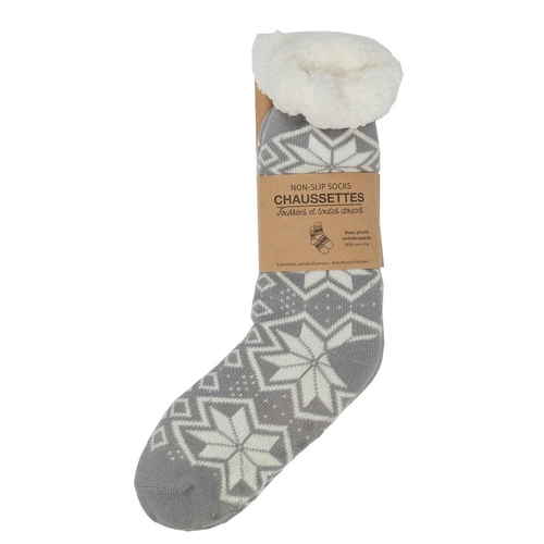 Zimní protiskluzové ponožky Intesi šedé s kožíškovým lemem velikost 36-41