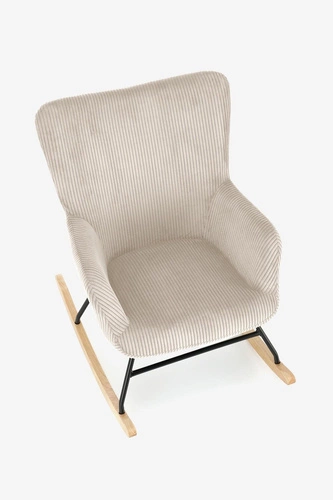 Houpací křeslo ušák Donelia na lyžinách do obýváku krémový manšestr boho s područkami