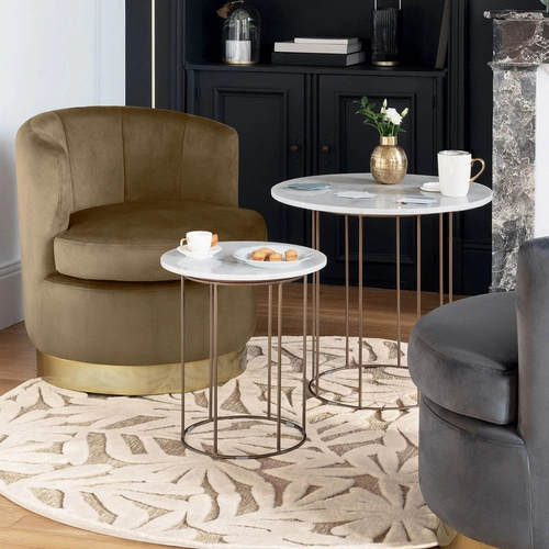 Sada 2 kulatých konferenčních stolků Garance bílý mramor a zlatý glamour do obýváku Atmosphera