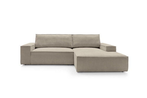 Rohová rozkládací pohovka pravá Molde M do obýváku béžová s úložným prostorem z manšestru