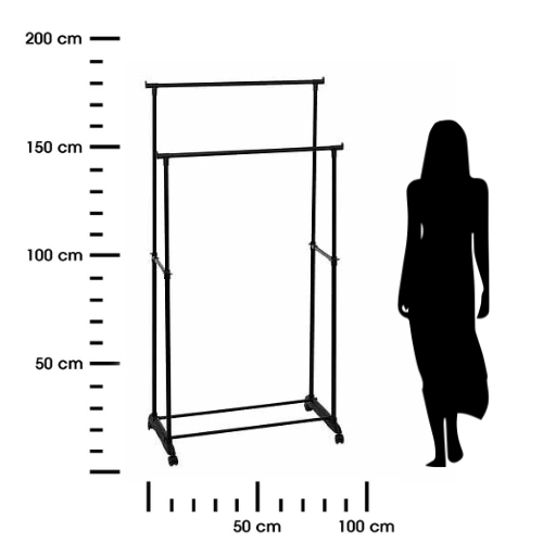 Černý moderní dvojitý stojanový věšák na oblečení na kolečkách 5five simply smart