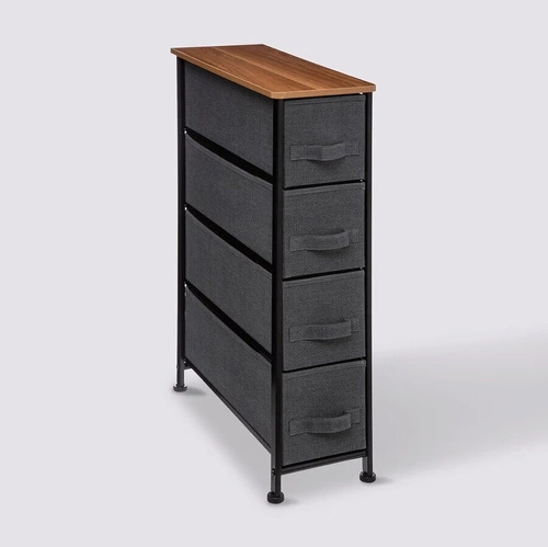 Úzký černý skandinávský regál Tissa se 4 zásuvkami do koupelny nebo předsíně 73,5 cm