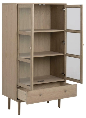 Moderní prosklená knihovna do obýváku Aston bělený dub se zásuvkou 80 cm