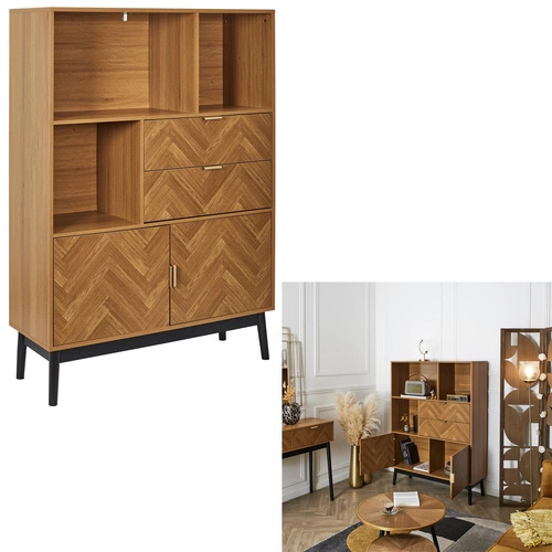 Skandinávská dřevěná knihovna s šuplíky Felix do obýváku a ložnice v přírodní barvě