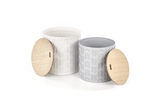 Sada dvou kulatých konferenčních stolků Lamba bílá moderní s úložným prostorem do obýváku