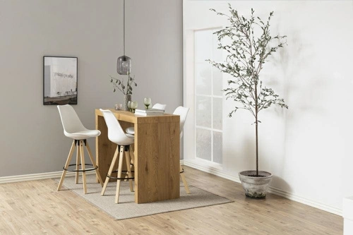 Barová židle Dima Actona bílá s opěrkou, dřevěné nohy, moderní do kuchyně a k ostrůvku 75 cm