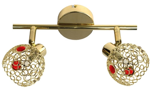 Stropní lampa glamour Aron CANDELLUX zlatá s červeným krystalem do obýváku 2-světelná