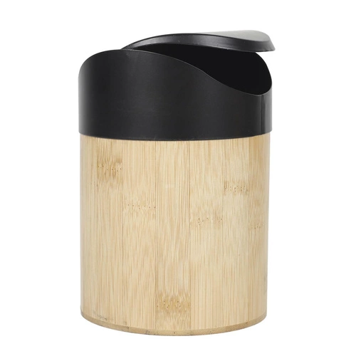Intesi Mini bambusový otočný odpadkový koš do koupelny a kuchyně černý 1L