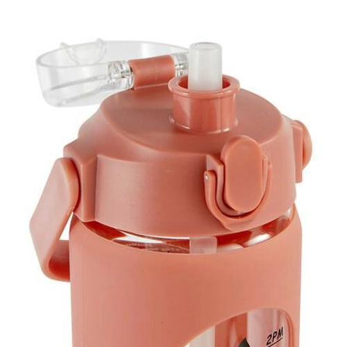 Láhev s brčkem 1 l se silikonovým obalem sklo růžové