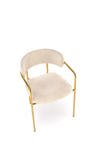 Čalouněná jídelní židle Jabari krémová s područkami na zlatých nohách do jídelny a obýváku