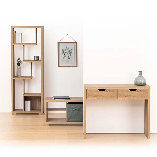 Bivoak moderní konzole s dřevěným efektem a 2 zásuvkami do předsíně nebo ložnice 100 cm