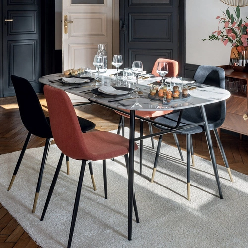 Jídelní stůl Roxas moderní bílý mramor s černými nohami 160x90 cm Atmosphera