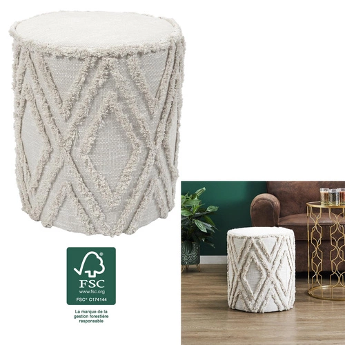 Béžový kulatý taburet Mirage čalouněný v boho stylu do obýváku a ložnice 41 cm