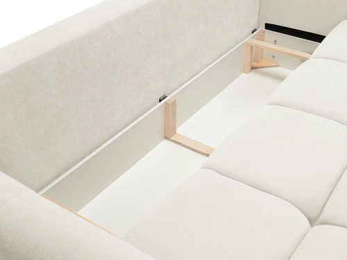 Rozkládací pohovka Bode bílá pro 3 osoby s úložným prostorem a funkcí spaní do obýváku