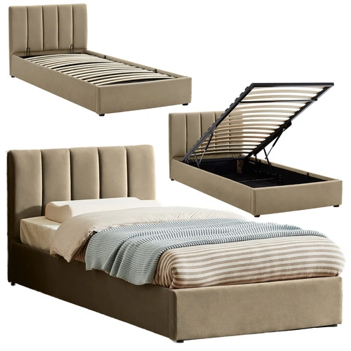 Studentská postel Lexington 90x200 béžová sametová s úložným prostorem