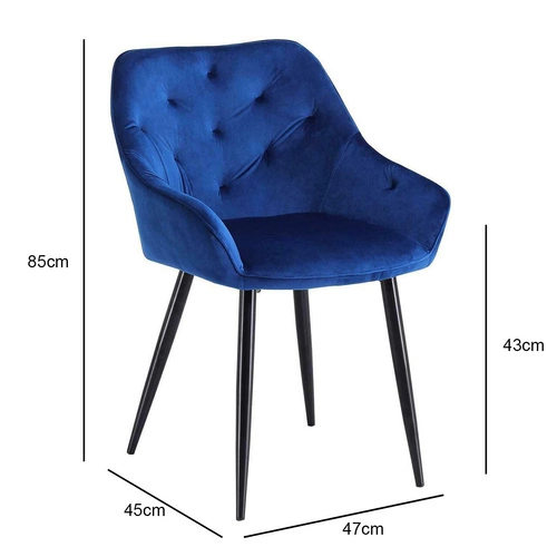 Čalouněná sametová židle Marion modrá s područkami do jídelny a obýváku Intesi