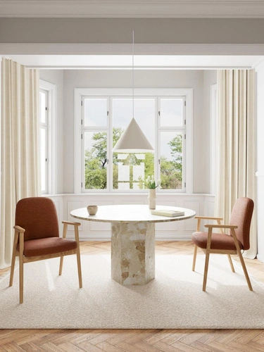 Jídelní čalouněná židle Calvin s područkami dub terakota