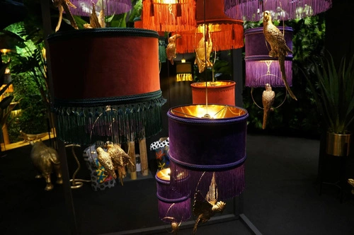 Závěsné svítidlo Lavandera N 2 fialovo-zlaté sametové s třásněmi do obýváku 20 cm Las Plumas