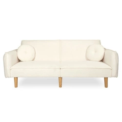 Rozkládací pohovka s funkcí spaní Boghena béžová skandinávská dvoumístná do obýváku na vysokých nožkách