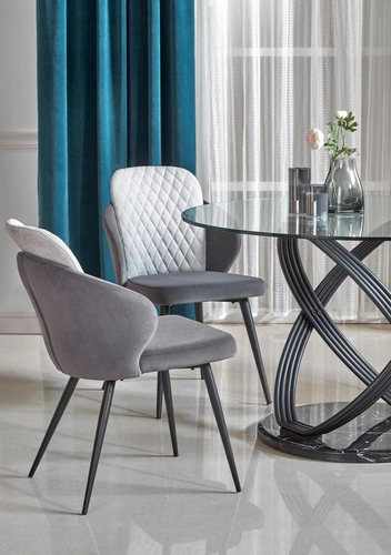 Jídelní stůl Ticco moderní kulatý skleněný čirý na jedné noze černý 122 cm