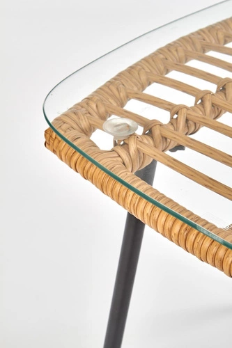 Konferenční stolek Surabaya čtvercový boho ratanový se skleněnou deskou černý do obýváku 51x51 cm