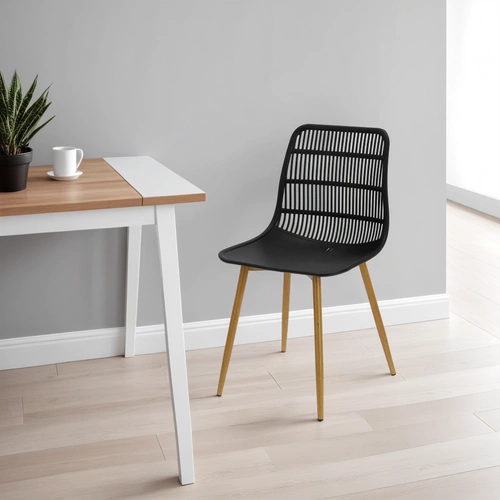 Jídelní židle Klaus Simplet černá plastová s kovovými nohami, vzdušný design