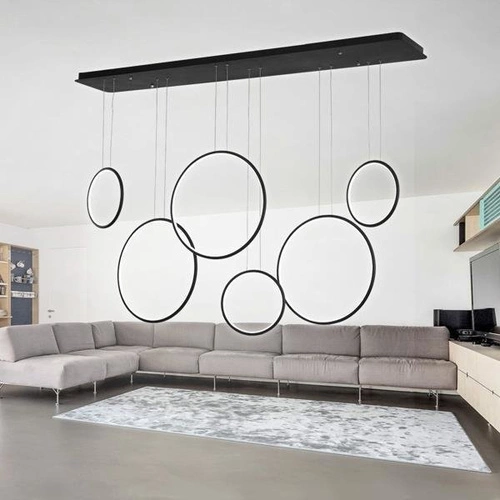 Moderní stropní LED lustr Altavola Design Kruhy černý, nastavitelný, do obývacího pokoje, 180 cm