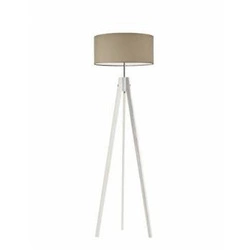 Stojací lampa do obýváku HAITI béžová s glamour stínidlem dřevěná na bílém podstavci Lysne