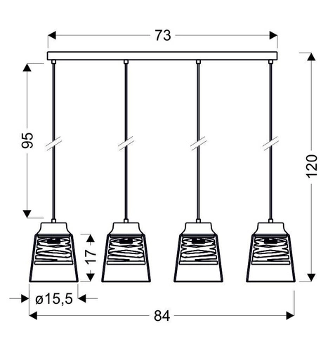 Závěsná lampa Fresno černá 4x60W E27 čiré stínítko