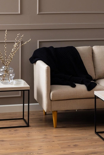 Rohová sedačka Milly béžová moderní skandinávská s otočným lenoškou do obýváku