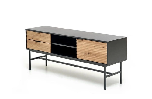 TV stolek Nihala 150 cm loftový černý dřevěný dub artisan se zásuvkami do obýváku