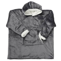 Intesi Snuddie teplá mikinová deka s kapucí šedá, měkká deka na gauč do obýváku