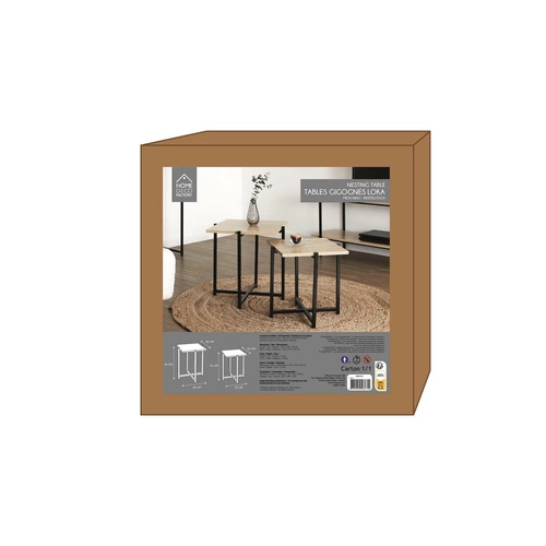 Sada 2 čtvercových konferenčních stolků Loka moderní loftový do obýváku přírodní černý