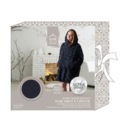 Intesi šedá fleecová deka s kapucí z umělé kožešiny teplá do obýváku na zimu 120x83 cm