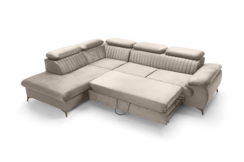 Moderní levá rohová pohovka Lund L s rozkladem na spaní, béžová, s úložným prostorem do obýváku