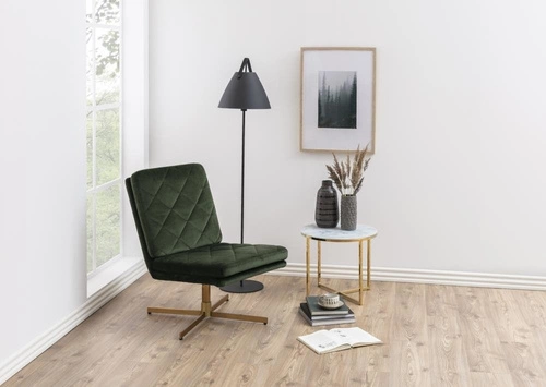 Kulatý konferenční stolek skleněný Alisma 50 cm bílý mramor glamour zlatý do obýváku Actona